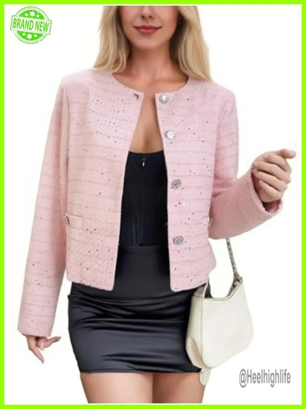 Tweed Blazer Long Sleeve Open Front Lightweight Casual Work Jacket